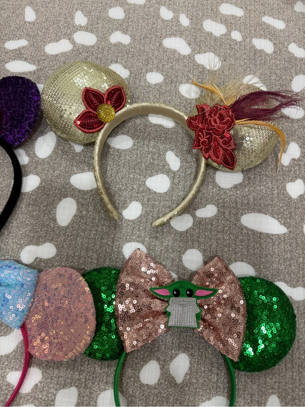Lot of 5 Minnie Ears headband mickey bows sequined Halloween grogu yoda crown